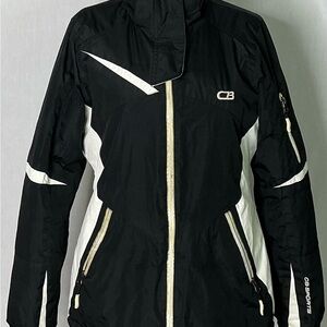 CB Sports Black White Ski Jacket Women’s Small Insulated Zip Pockets Winter
